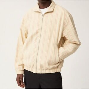 New Zara Men’s Neutral Tan/Beige‎ Linen Look Pin Striped Bomber Jacket Size XL